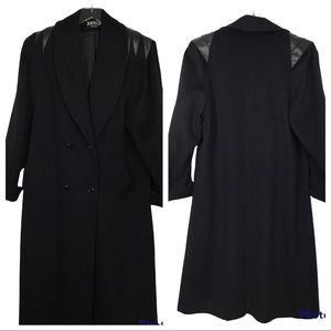 Vintage 80’s Wool Leather Black Long Coat Jofeld Forstmann Goth Art Excellent